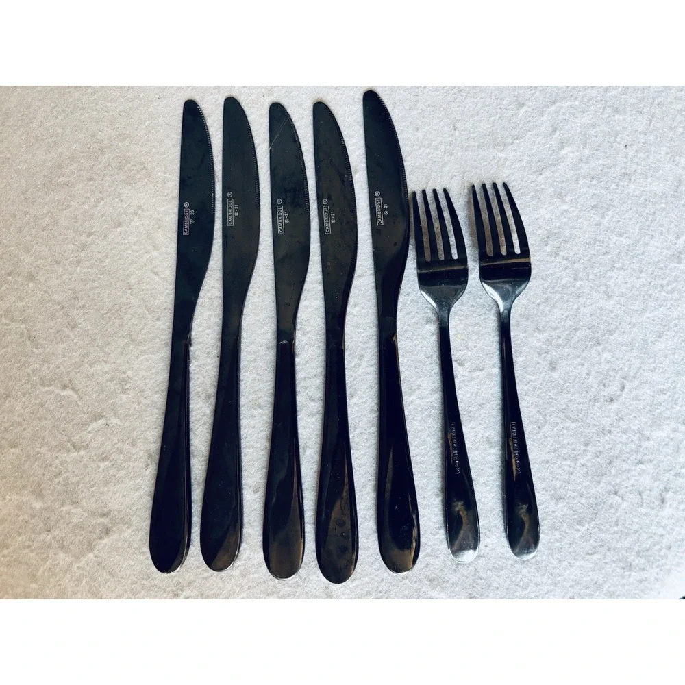 Cambridge Flatware Black Lot of 7 Utensils‎ Forks Knives Contemporary Sleek Home